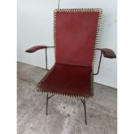 Sillón De Patio Antiguo, Hierro Y Cuero