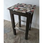 Mesa Auxiliar Alta, Patas De Hierro Forradas, Tapa Tapizada