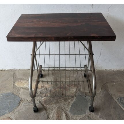 Mesa Antigua Tipo TV, Rodante, Tapa De Cármica, Con Revistero