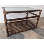 Mesa Auxiliar, Madera Y Mimbre, Tapa De Vidrio, Con Revistero - Imagen 2