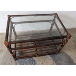 Mesa Auxiliar, Madera Y Mimbre, Tapa De Vidrio, Con Revistero - Imagen 3