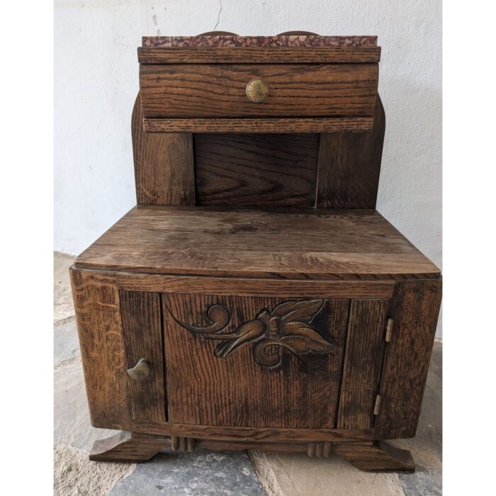 Mesa De Noche, Estilo Art Deco, 1 Puerta 1 Cajón, Tapa De Mármol - Imagen 3