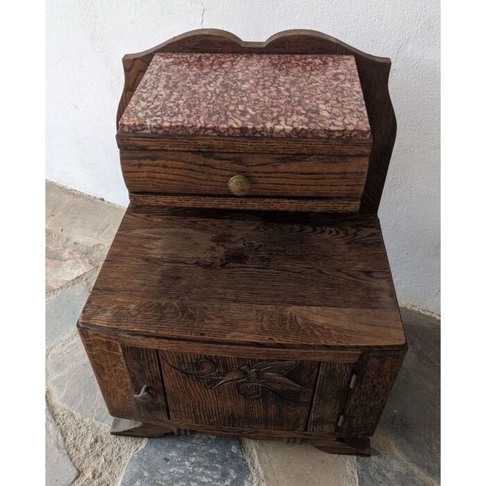 Mesa De Noche, Estilo Art Deco, 1 Puerta 1 Cajón, Tapa De Mármol - Imagen 4