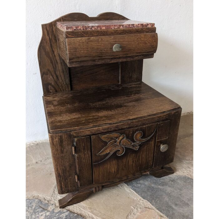 Mesa De Noche, Estilo Art Deco, 1 Puerta 1 Cajón, Tapa De Mármol - Imagen 1