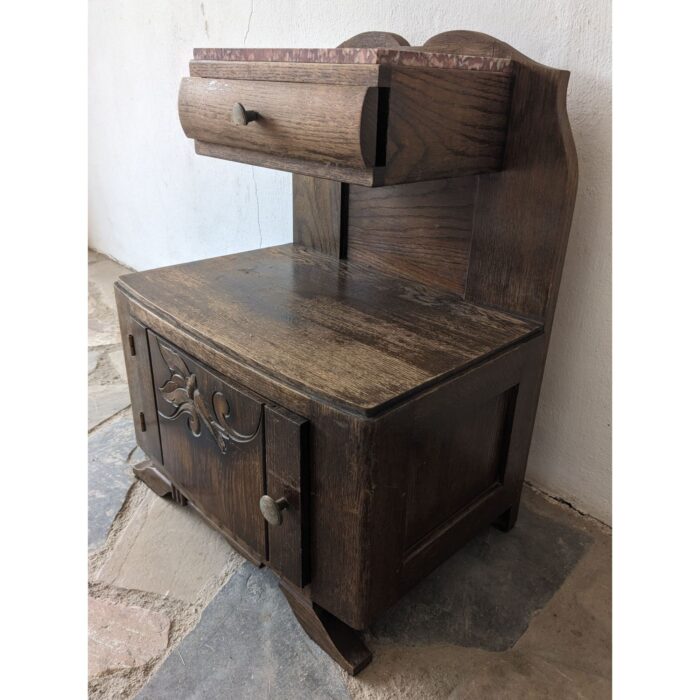 Mesa De Noche, Estilo Art Deco, 1 Puerta 1 Cajón, Tapa De Mármol - Imagen 2