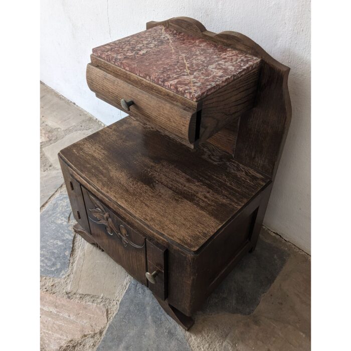 Mesa De Noche, Estilo Art Deco, 1 Puerta 1 Cajón, Tapa De Mármol - Imagen 3