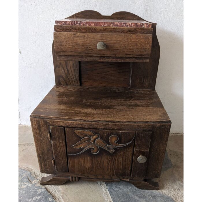 Mesa De Noche, Estilo Art Deco, 1 Puerta 1 Cajón, Tapa De Mármol - Imagen 4