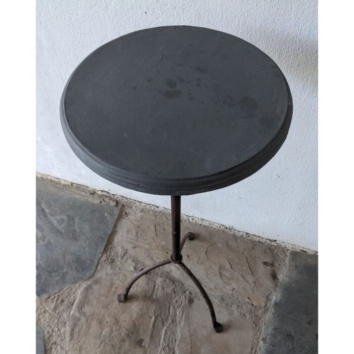 Mesa Auxiliar Antigua, Tipo Pedestal, Hierro Y Madera - Imagen 3