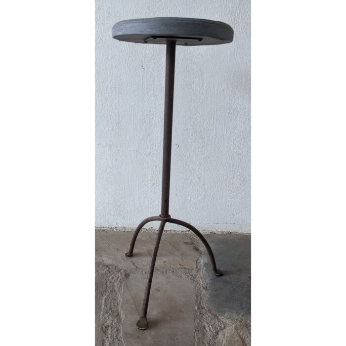 Mesa Auxiliar Antigua, Tipo Pedestal, Hierro Y Madera - Imagen 2