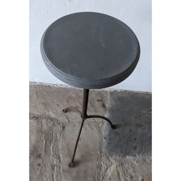 Mesa Auxiliar Antigua, Tipo Pedestal, Hierro Y Madera - Imagen 3