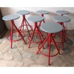 Taburete De Hierro, Asiento De Madera