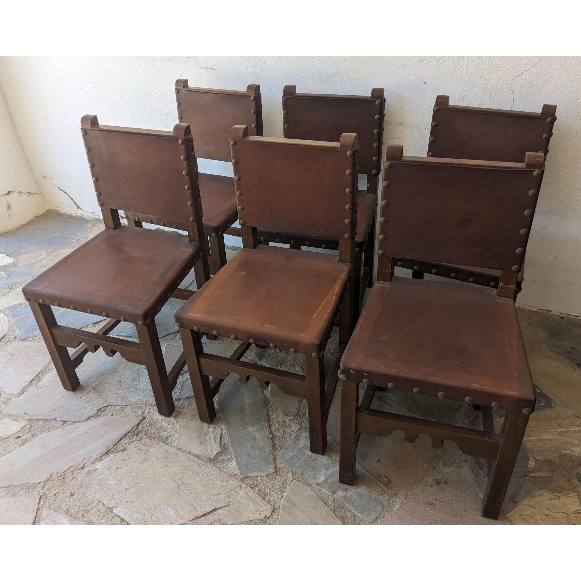 A1633_01 Silla Tipo De Campo Guatambú, Madera Y Cuero Con Tachas - Imagen 1