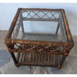 Mesa Auxiliar De Mimbre, Tapa De Vidrio - Imagen 4