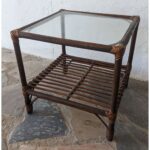 Mesa Auxiliar En Mimbre, Tapa De Vidrio, Con Revistero