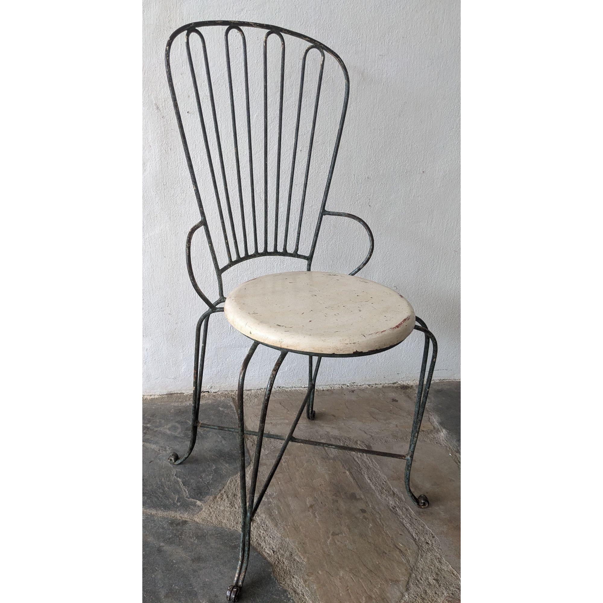 A1707_01 Silla Antigua De Hierro, Asiento De Madera - Imagen 1