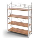 Estantería Baja Multiuso De Metal Y Madera. Flores Y Hojas