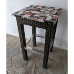 Mesa Auxiliar Alta, Patas De Hierro Forradas, Tapa Tapizada