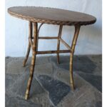 Mesa Auxiliar, Caña Y Madera, Tapa Circular - Imagen 2