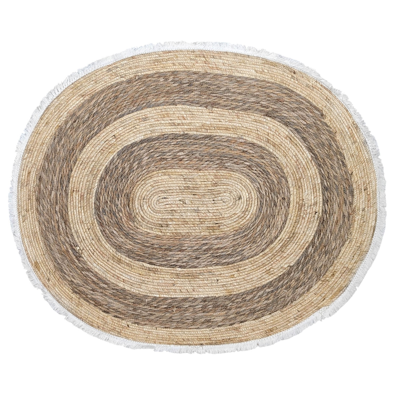C1010982_01 Alfombra Ovalada De Centro, Junco Natural Con Flecos De Hilo - 100x122 Cm - Imagen 1