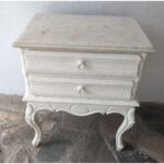 Mesa De Luz Francesa, Patinada, 2 Cajones, Tapa De Mármol - Imagen 3