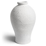 Jarrón De Cerámica Decorativo, Blanco A Rayas - 20x33cm
